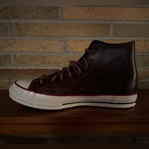 Converse Brown Leather High-Top Sneakers with White Sole Size 10.5 NWOT - Picture 10 of 15